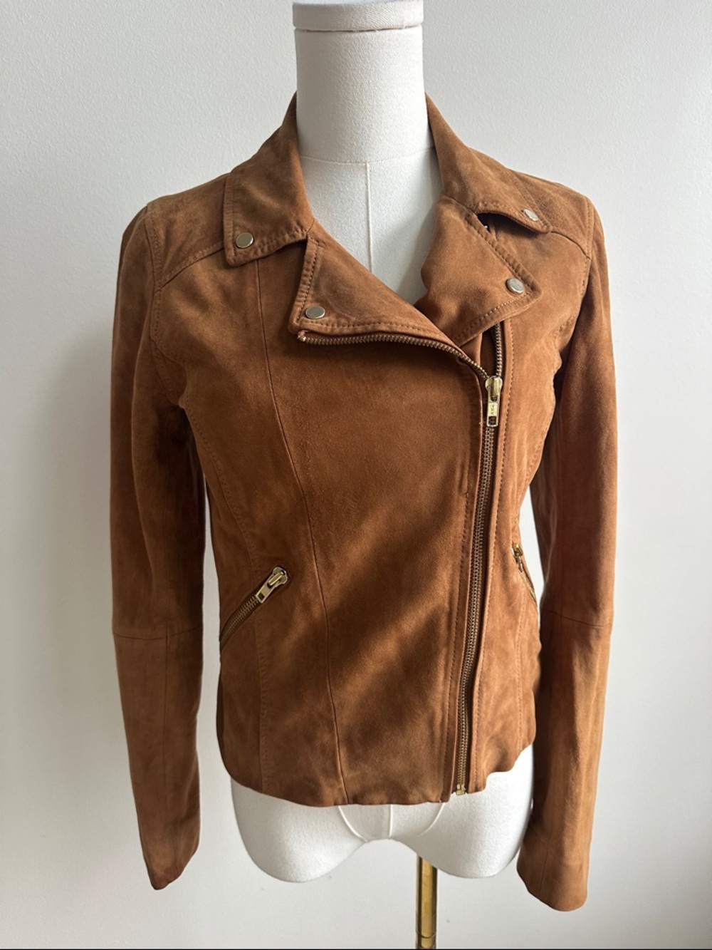 Vintage Y2K Chelsea 28 Suede Leather Womens Moto Jacket Camel XS Tailored‎